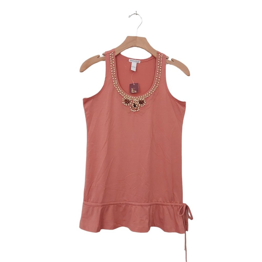 American Rag Cie Womens Knit Top Size Small Sleeveless Wood Studs Orange